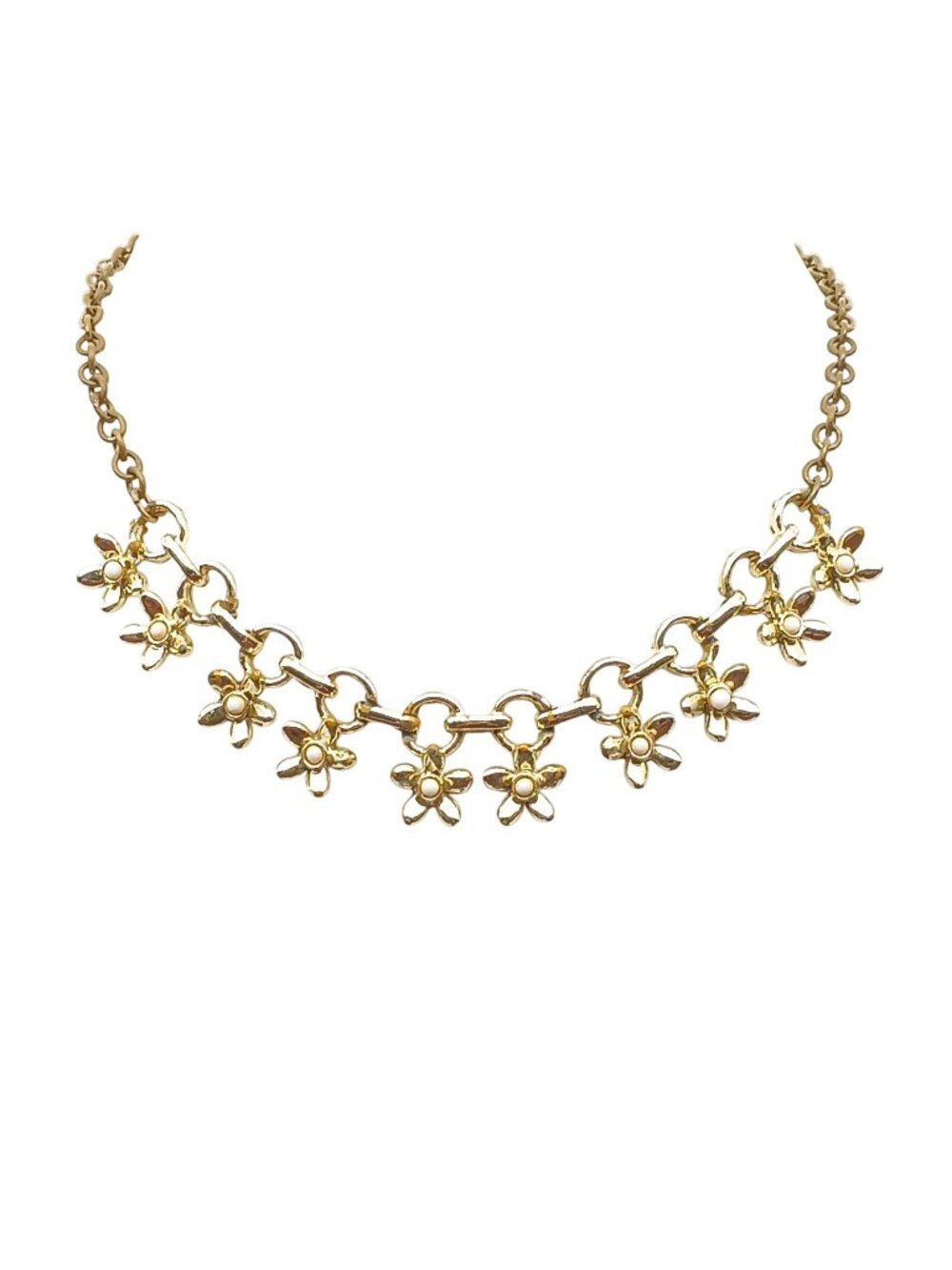 Vintage Floral Charm Chain Choker Necklace Gold-Tone Metal Adjustable Length Dai